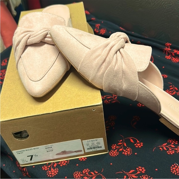 J Crew NWB New Pointy Toe Mule Loafer Twist Suede Blush Ivory 7.5 - Picture 3 of 6